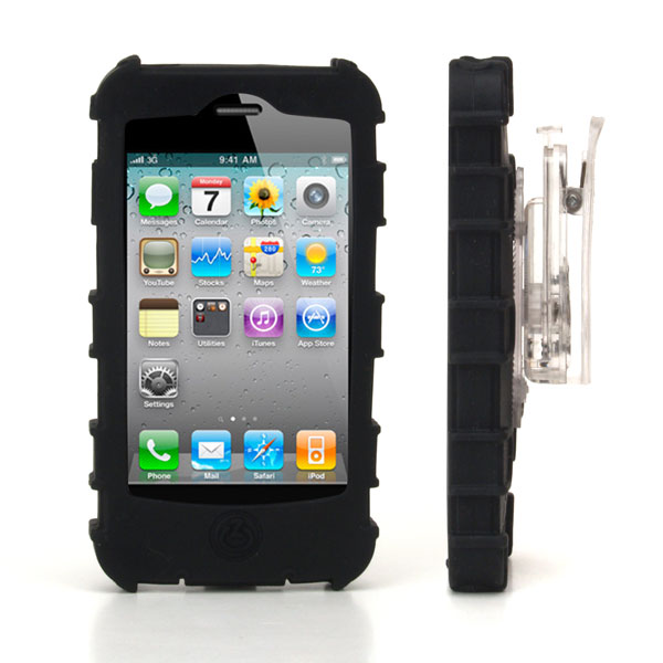 gloveOne iPhone 4G Silicone Case fits iPhone 4; Universal Belt Clip, BLACK