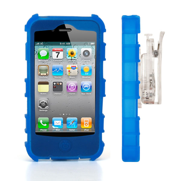 gloveOne iPhone 4G Silicone Case fits iPhone 4; Universal Belt Clip, BLUE