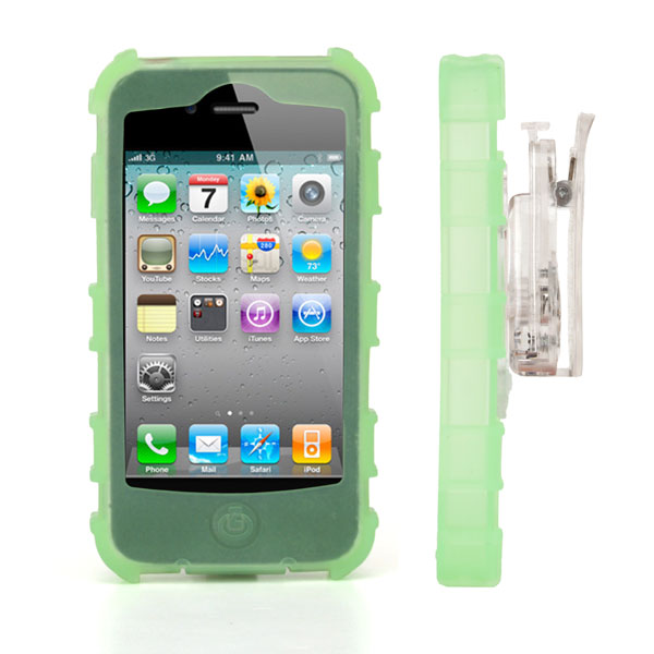 gloveOne iPhone 4G Silicone Case fits iPhone 4; Universal Belt Clip, GREEN