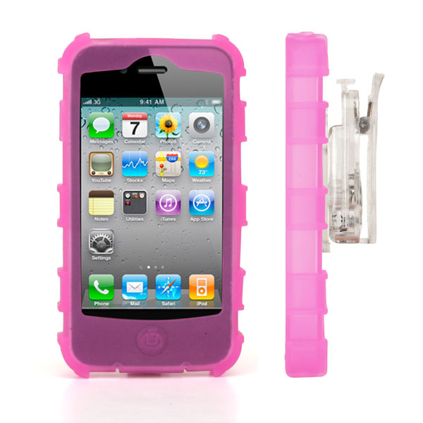 gloveOne iPhone 4G Silicone Case fits iPhone 4; Universal Belt Clip, PINK