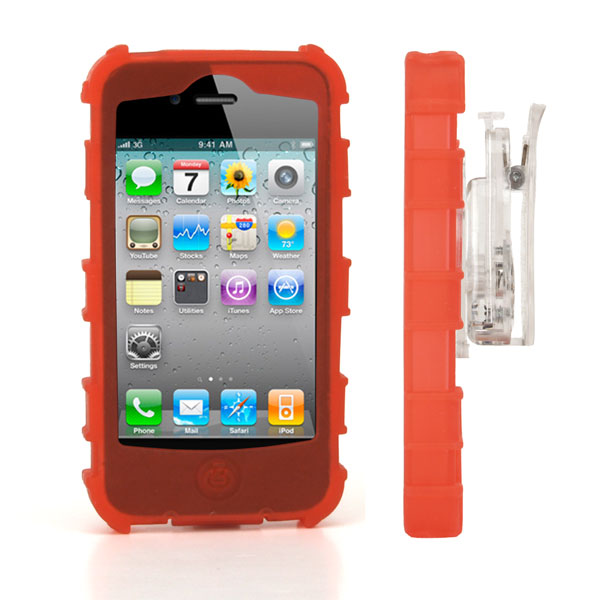 gloveOne iPhone 4G Silicone Case fits iPhone 4; Universal Belt Clip, RED