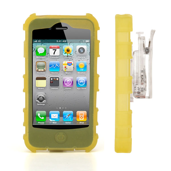 gloveOne iPhone 4G Silicone Case fits iPhone 4; Universal Belt Clip, YELLOW