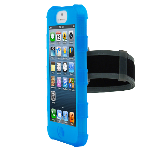 iPhone 5 Rugg Silicone Case, Dockable, w/BELT CLIP & ARMBAND, MUSIC BLUE