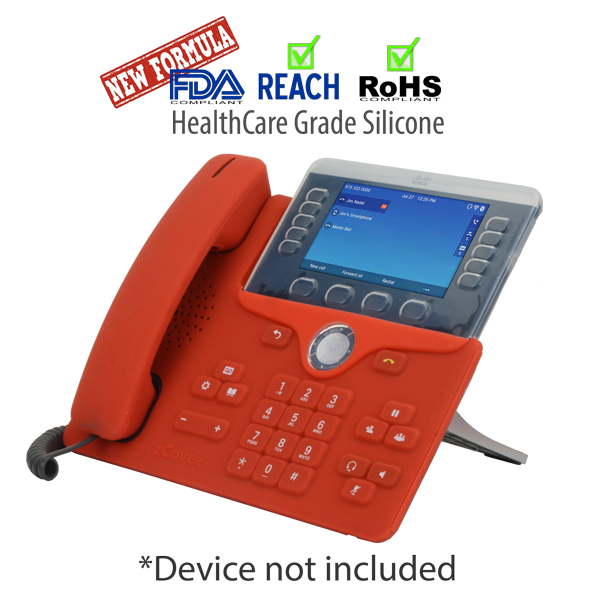 zCover gloveOne HealthCare Grade Silicone Cover for Cisco 8811/ 8841 / 8851 / 8861 Desk Top IP Phone, Screen Cover + Printed Base Cover+Handset Cover,  RED