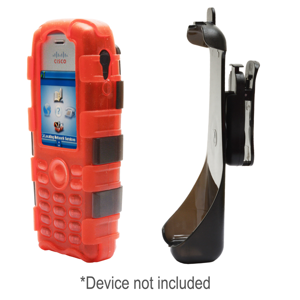 BackOpen Silicone Case w/Clamshell & Holster Clip fits Cisco 7925G/7925G-EX, Dock-in-Case, RED