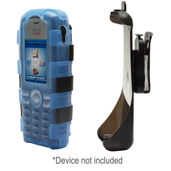 BackOpen Silicone Case w/Clamshell & Holster Clip fits Cisco 7925G/7925G-EX, Dock-in-Case, BLUE