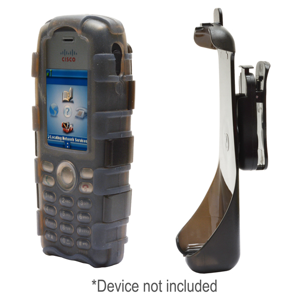 BackOpen Silicone Case w/Clamshell & Holster Clip fits Cisco 7925G/7925G-EX, Dock-in-Case, GREY