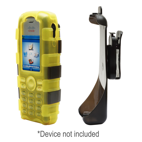 BackOpen Silicone Case w/Clamshell & Holster Clip fits Cisco 7925G/7925G-EX, Dock-in-Case, YELLOW