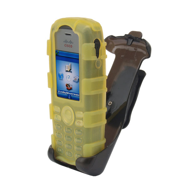 Back Open Silicone Case w/Universal Holster Clip fits Cisco 7925G/7925G-EX,Dock-in-Case, YELLOW