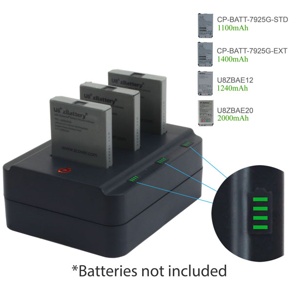 zDock Desktop Multi-Battery Charger Set fits Cisco 7926G/7925G/7925G-EX Wireless IP Phone and Cisco/zCover Battery, to Charge THREE (3) Batteries Simultaneously with Selected Country AC Adapter, 4LED charging status. CI92UUDB CI925UDB Replacement.